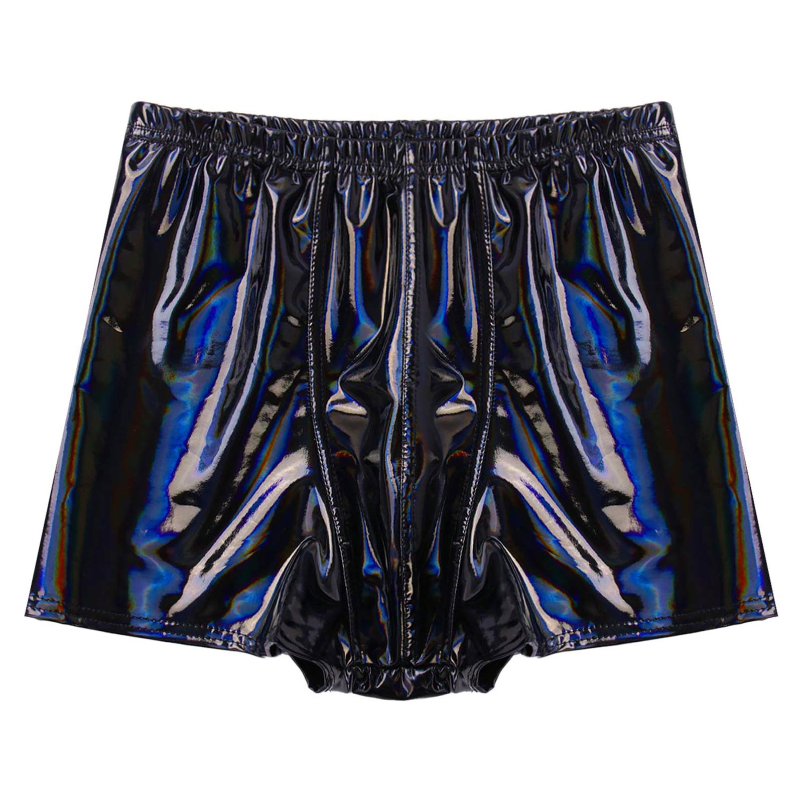 Mens Patent Leather Shorts Dance Performance Clubwear Wet Look Pants Elastic Waistband ShortsBulge Pouch Boxer Briefs Shorts