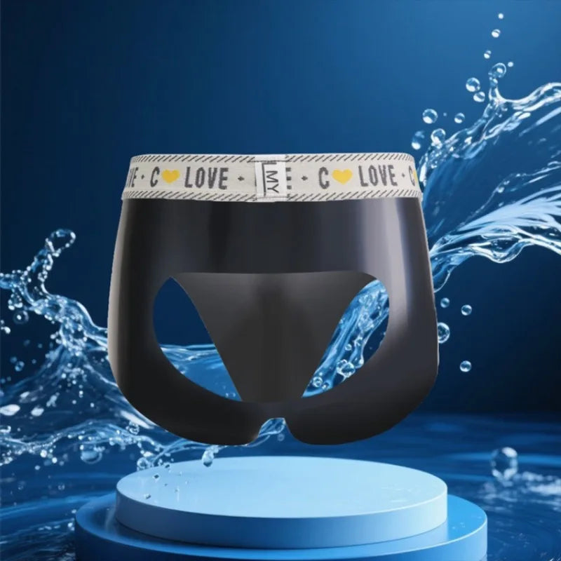 New Latex Buttocks Hollow Briefs Silky Mens Sexy Erotic Underwear Rubber Convex Pouch Panties Oil Shiny Male Lingerie Slip Homme