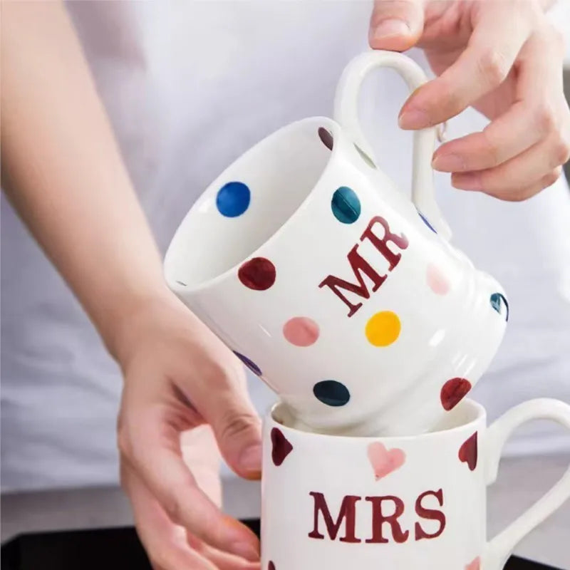 Creative Mr Mrs Coffee Mug Creative Dot Love Ceramic Cup for Couple Girl Drinking Water Cup Wedding Gift 400ml