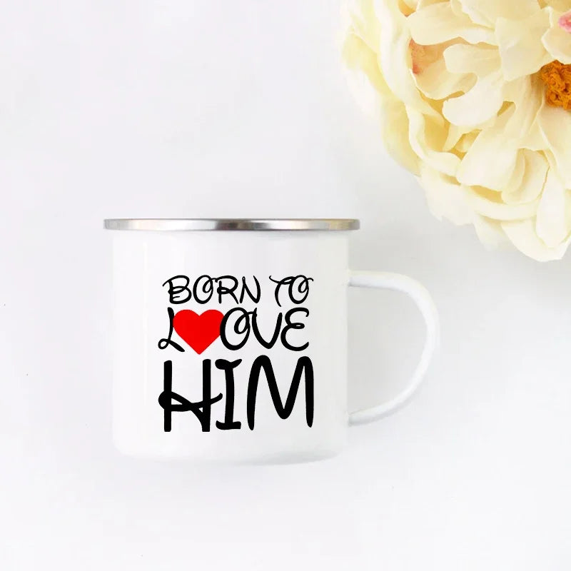 Mr and Mrs Mugs Cute Valentine's Day Gift His and Hers Lovers Camp Cup Husband and Wife Enamel Mug Gift for Couples
