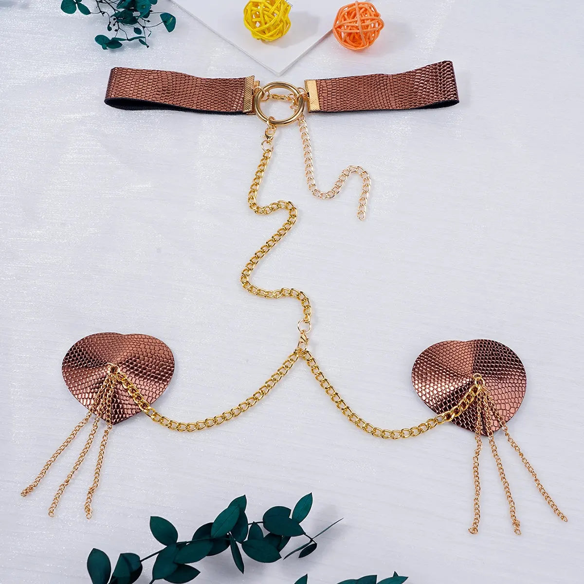 Sexy Metal Chain Linked Nipple Cover With Choker Nipple Pasties  Reusable Women Bondage Choker Collar Body Chain Sex Games Toys