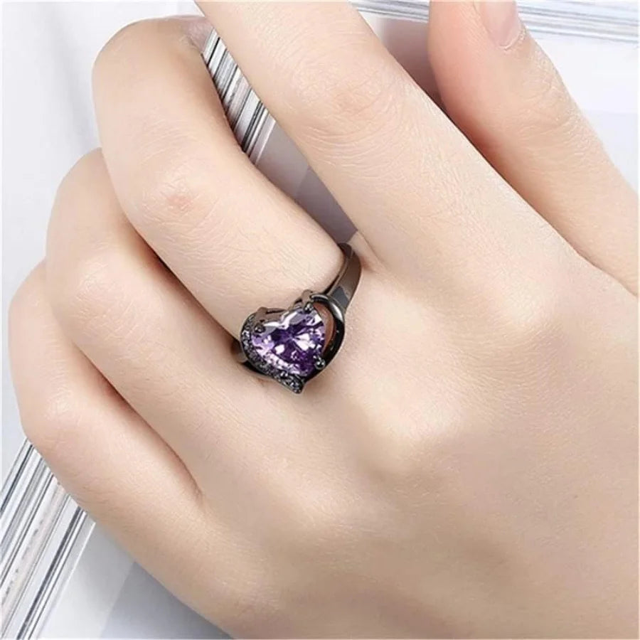 Fashion Couple Rings Romantic Women Heart Purple Rhinestones Zircon Ring Men's Women's Engagement Party Gift Jewelry Wholesale
