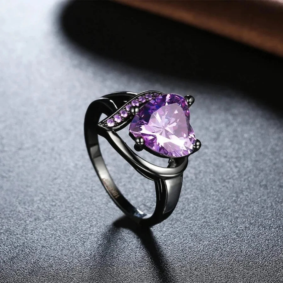 Fashion Couple Rings Romantic Women Heart Purple Rhinestones Zircon Ring Men's Women's Engagement Party Gift Jewelry Wholesale