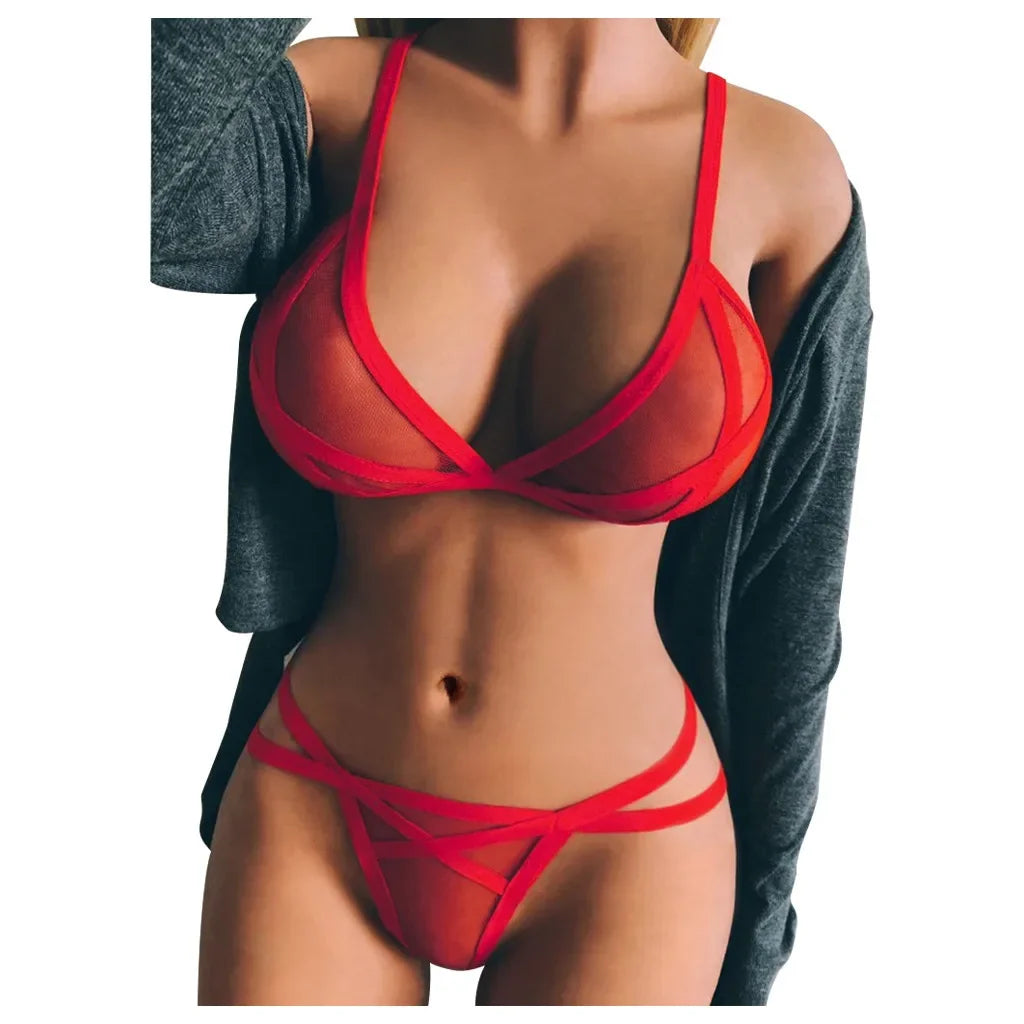 Women Sexy Lingerie Corset Solid Mesh Underwire Sleepwear Underwear Set Underwear Transparent Bra Party Sets Lenceria Femenina
