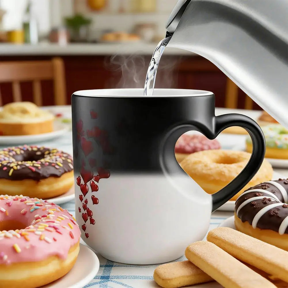 Heat Sensitive Color Changing Heart Handle Mug Strange Rare Mate Couple Valentine Day Wedding Coffee Mug Cup Festival Gifts