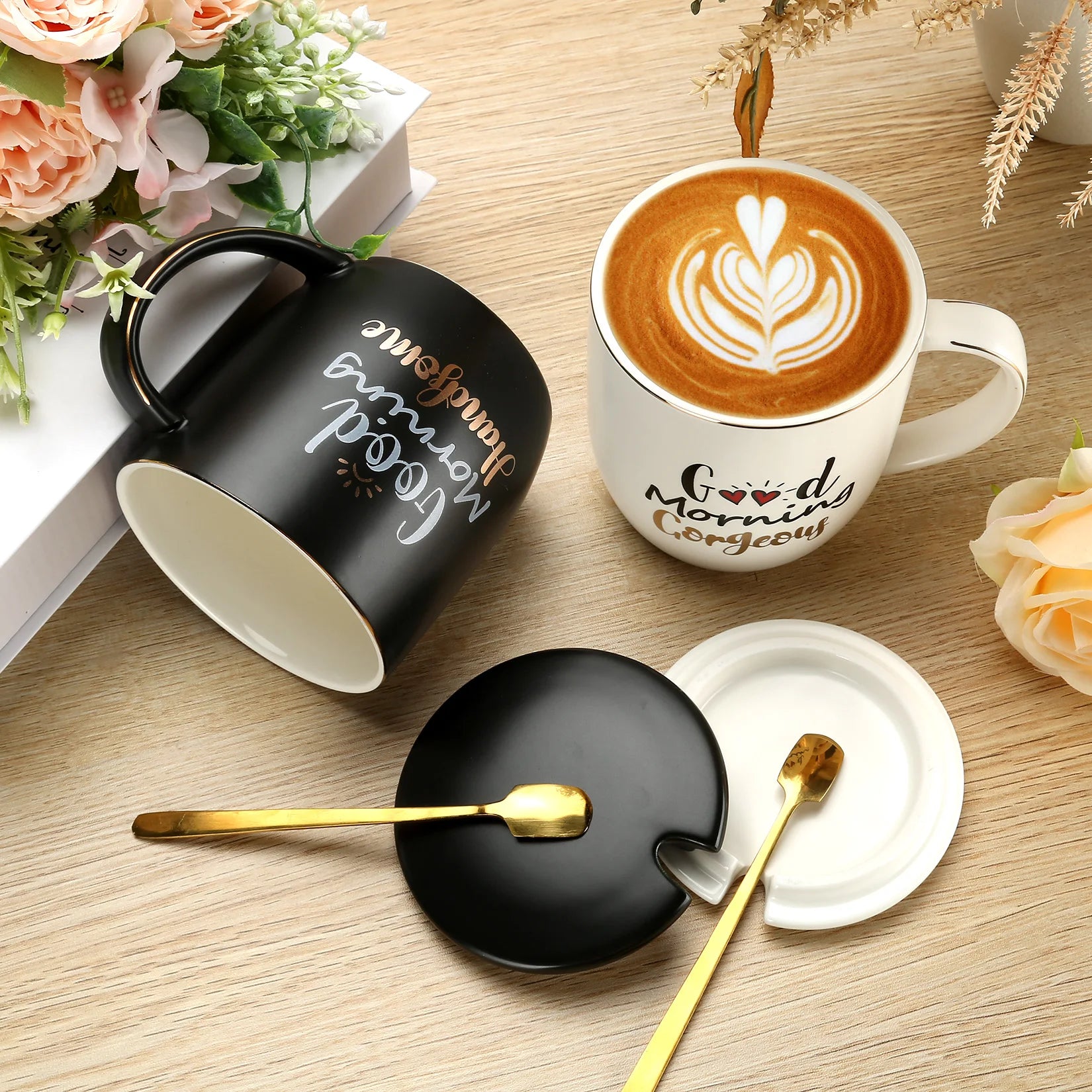 Mr and Mrs Coffee Mugs Creative Couples Black Ceramic Cups Wedding Gifts for Newlyweds Cup Set Perfect Gift-Set for Engagement