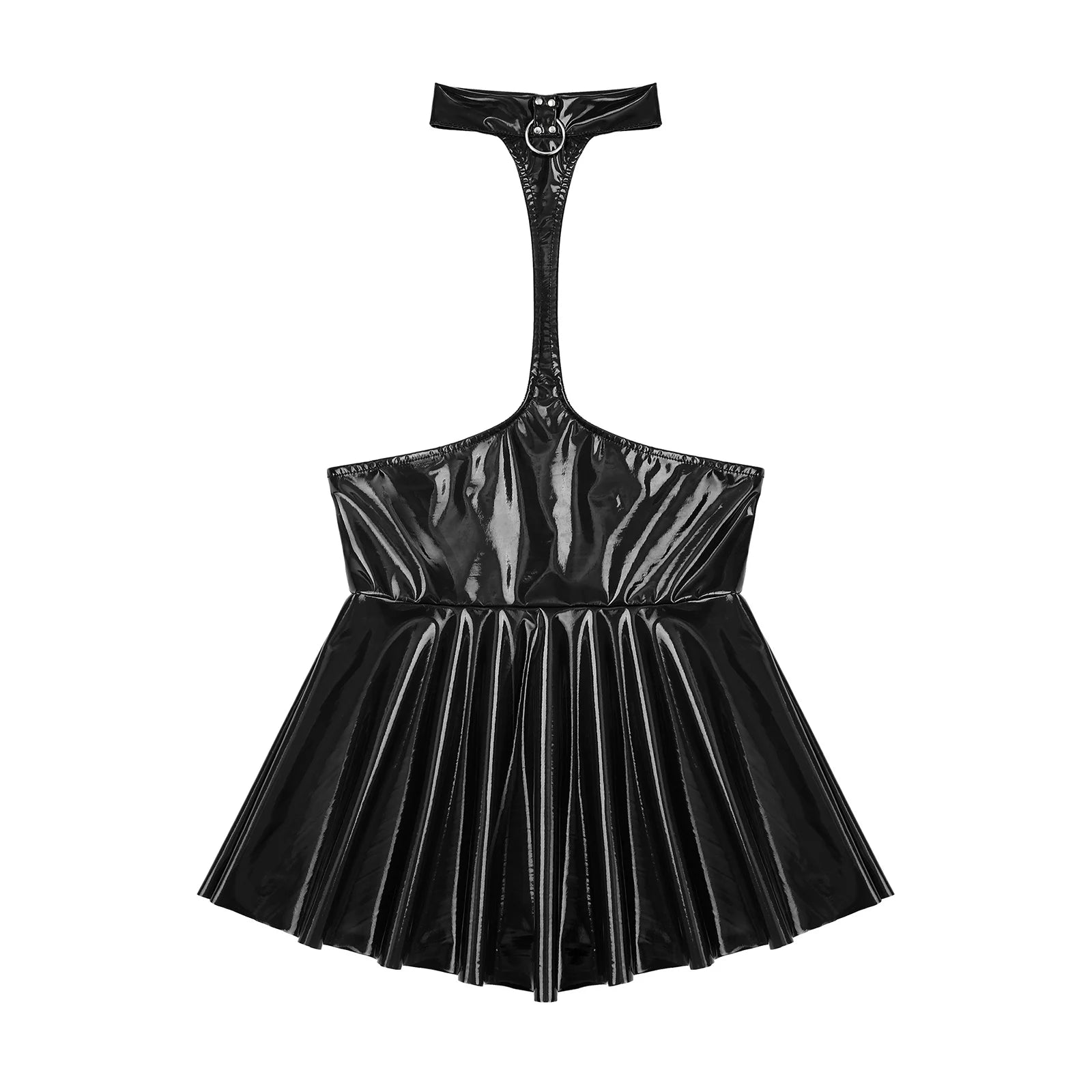 Women Mini Dress Female Sexy Lingerie Backless Open Chest Halter Ruffled Latex Skirt Pole Dance Party Nightclub Costume XXXXL