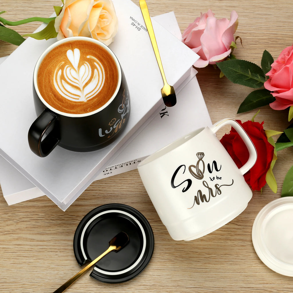 Mr and Mrs Coffee Mugs Creative Couples Black Ceramic Cups Wedding Gifts for Newlyweds Cup Set Perfect Gift-Set for Engagement