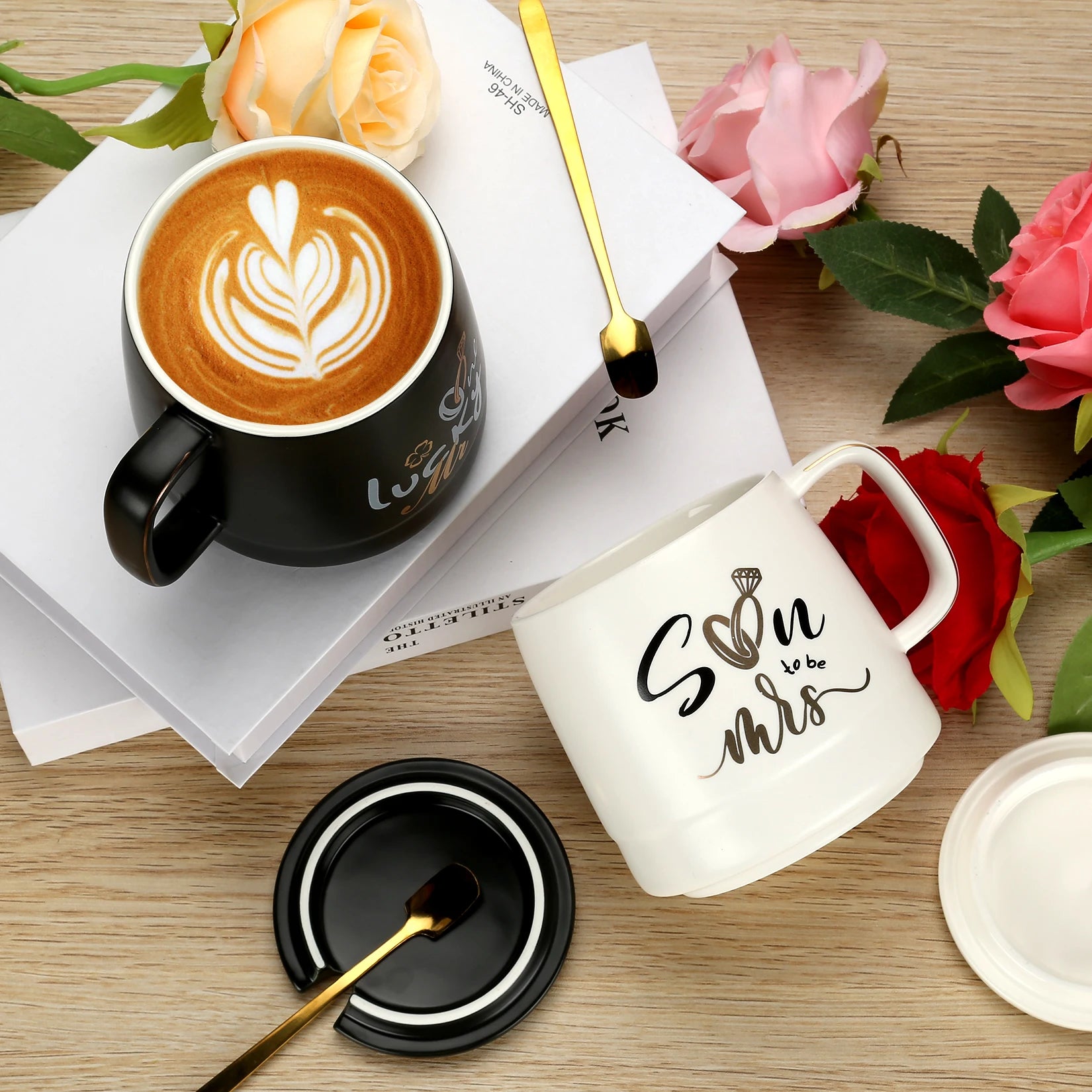 Mr and Mrs Coffee Mugs Creative Couples Black Ceramic Cups Wedding Gifts for Newlyweds Cup Set Perfect Gift-Set for Engagement