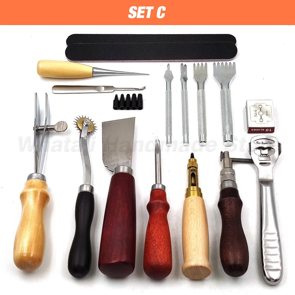 Professional Hand Sewing Leathercraft Tools Kit Saddle Groover Stitching Punch Carving Work Sets Tool For DIY Leather Accessory