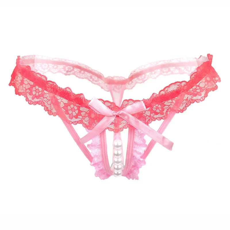 Sexy Women's Panties Lingerie G String Thongs Lace Underwear Female Perspective Women's Thong Pearl Panties Transparent Knickers