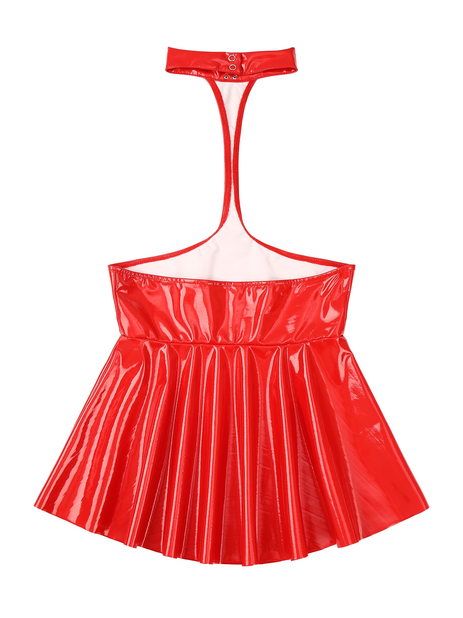 Women Mini Dress Female Sexy Lingerie Backless Open Chest Halter Ruffled Latex Skirt Pole Dance Party Nightclub Costume XXXXL