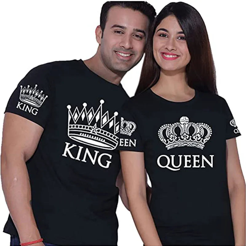 Matching Shirts for Couples Set for Him and Her King Queen T-Shirts Boyfriends Girlfriends Clothes Short Sleeve Graphic Tee Tops