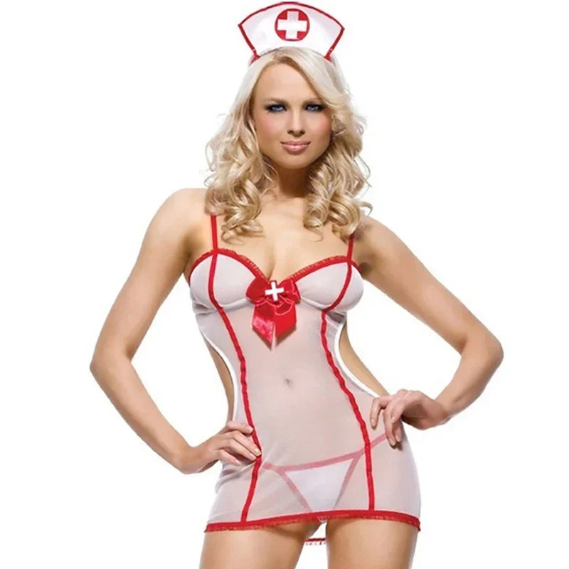Women's Nurse-Inspired Lace Lingerie Costume – Babydoll Teddy Roleplay Outfit | Elegant Cosplay Lingerie Set