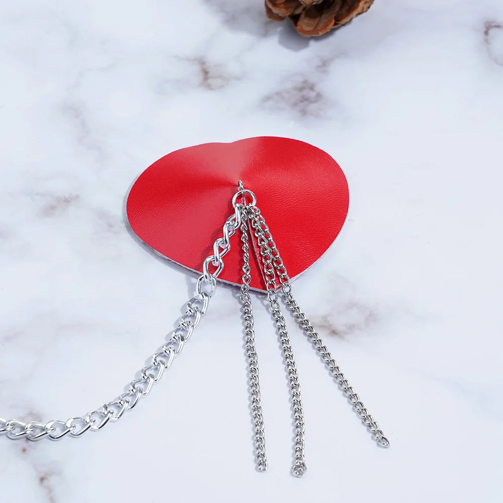Sexy Metal Chain Linked Nipple Cover With Choker Nipple Pasties  Reusable Women Bondage Choker Collar Body Chain Sex Games Toys