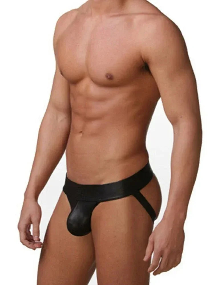 Men's Faux Leather Thong Underwear – Low-Rise G-String & Jockstrap Style | Comfortable Men's Lingerie