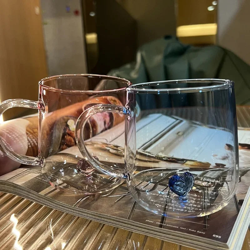 400mL 3D Love Gradient Transparent Glass Coffee Mug Milk Juice Couple Pair Cup Lady Office Afternoon Tea Party Drinkware