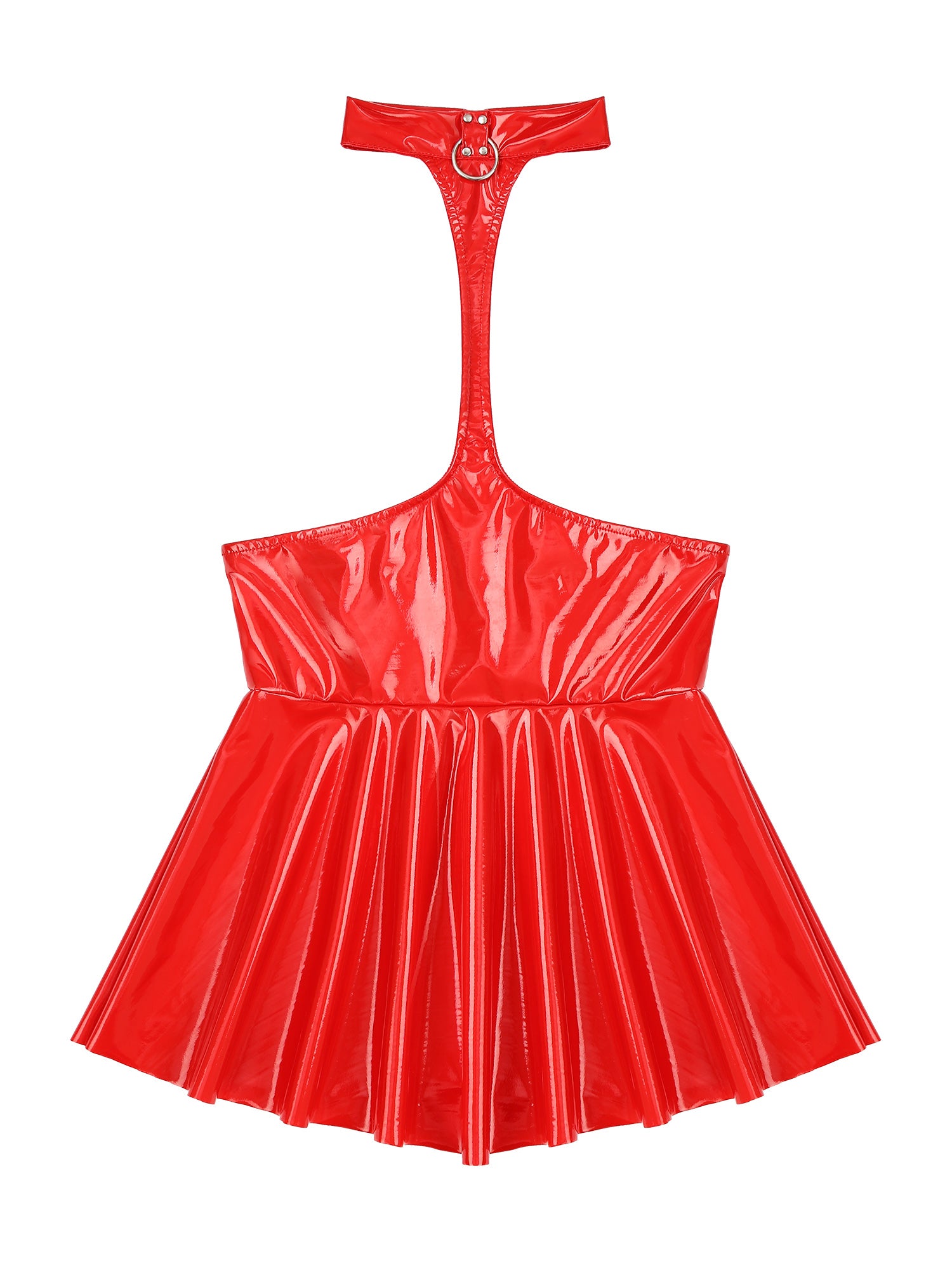 Women Mini Dress Female Sexy Lingerie Backless Open Chest Halter Ruffled Latex Skirt Pole Dance Party Nightclub Costume XXXXL