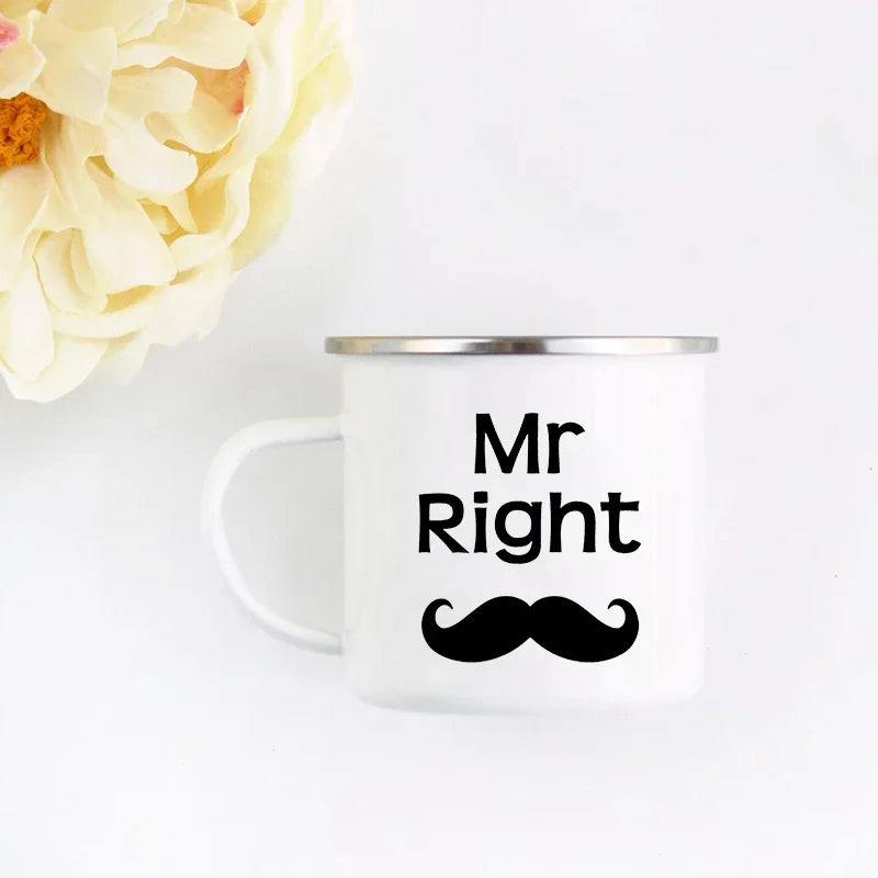 Mr and Mrs Mugs Cute Valentine's Day Gift His and Hers Lovers Camp Cup Husband and Wife Enamel Mug Gift for Couples
