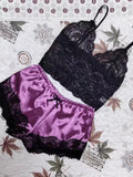 2025 Summer 2 Pcs Women's New Sexy Lace See-Through Pajamas Black Pink Cute Clothes Comfortable Breathable Suspender Shorts Set