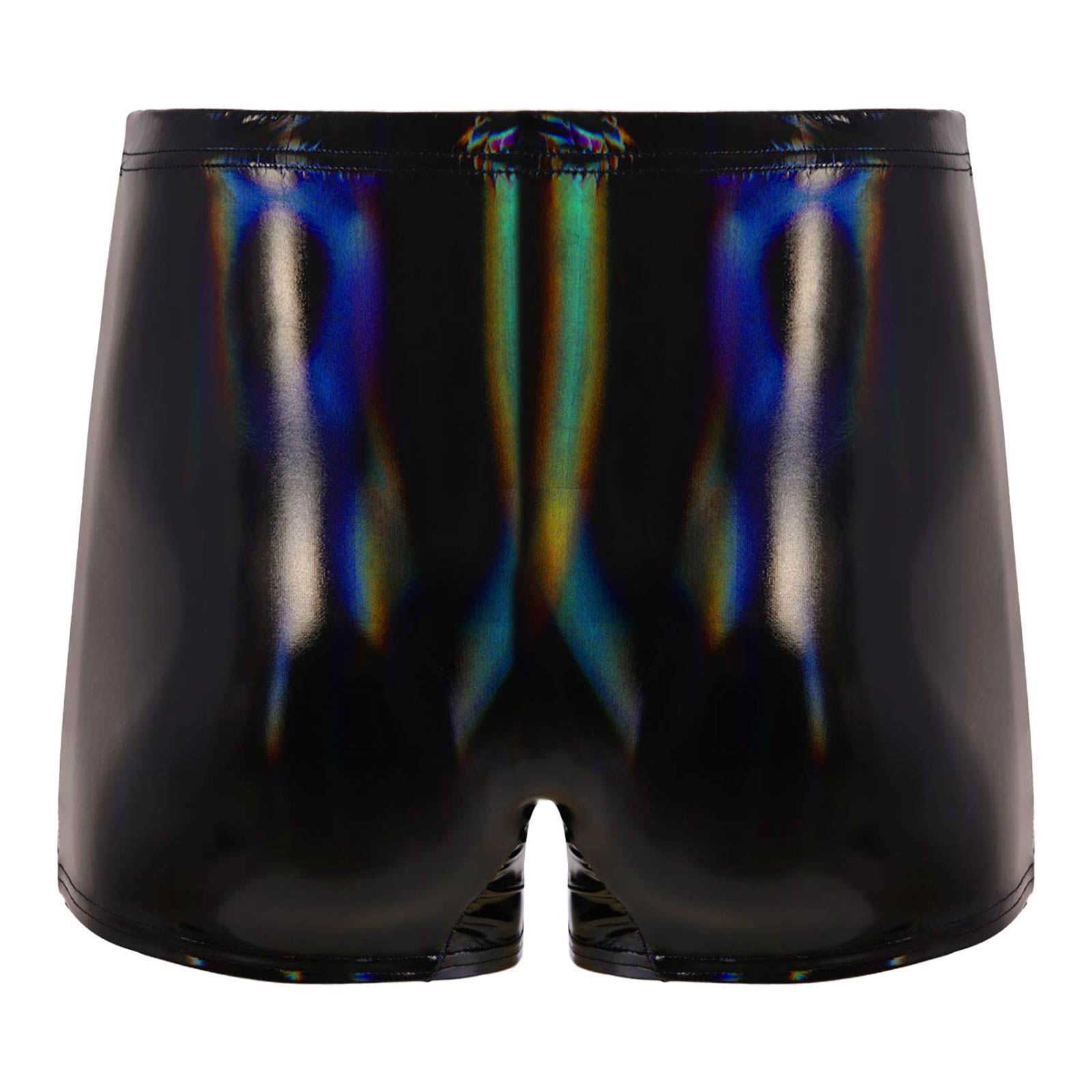 Mens Patent Leather Shorts Dance Performance Clubwear Wet Look Pants Elastic Waistband ShortsBulge Pouch Boxer Briefs Shorts