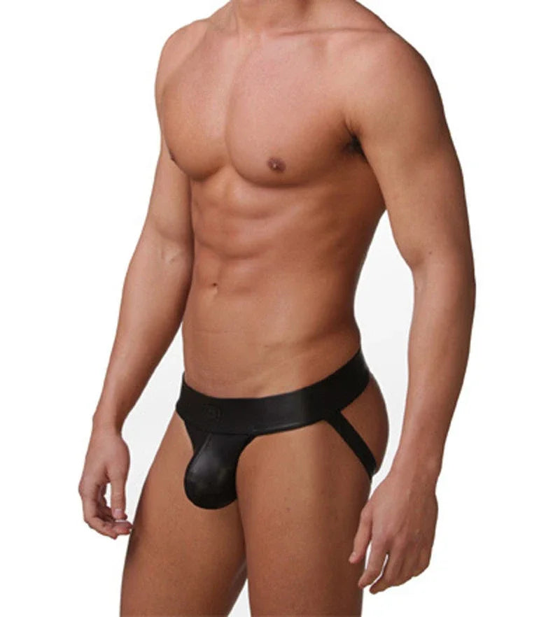 Men's Faux Leather Thong Underwear – Low-Rise G-String & Jockstrap Style | Comfortable Men's Lingerie