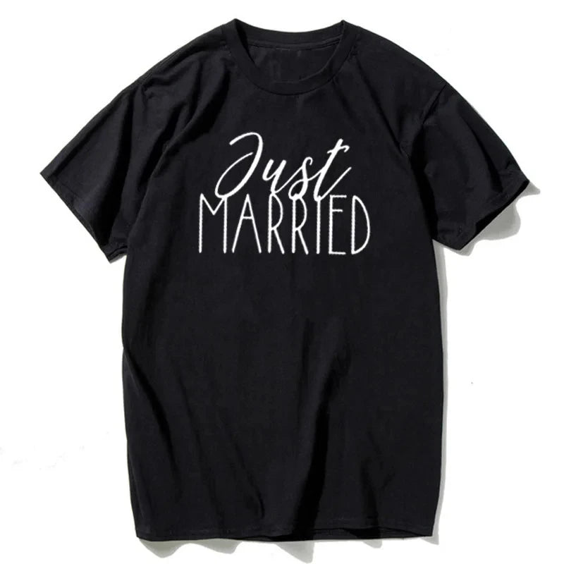 Just Married Couple T Shirt Matching Wedding Tees Newlywed Honeymoon Short Sleeve Cotton Tops for Men Women