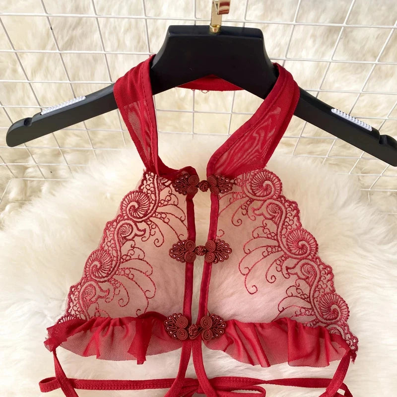 Female Sleevless Halter Playsuits Lace Sheer Open Crotch Lingerie Rompers Women Erotic Hollow Out Sexy Bodysuits Bow Jumpsuit