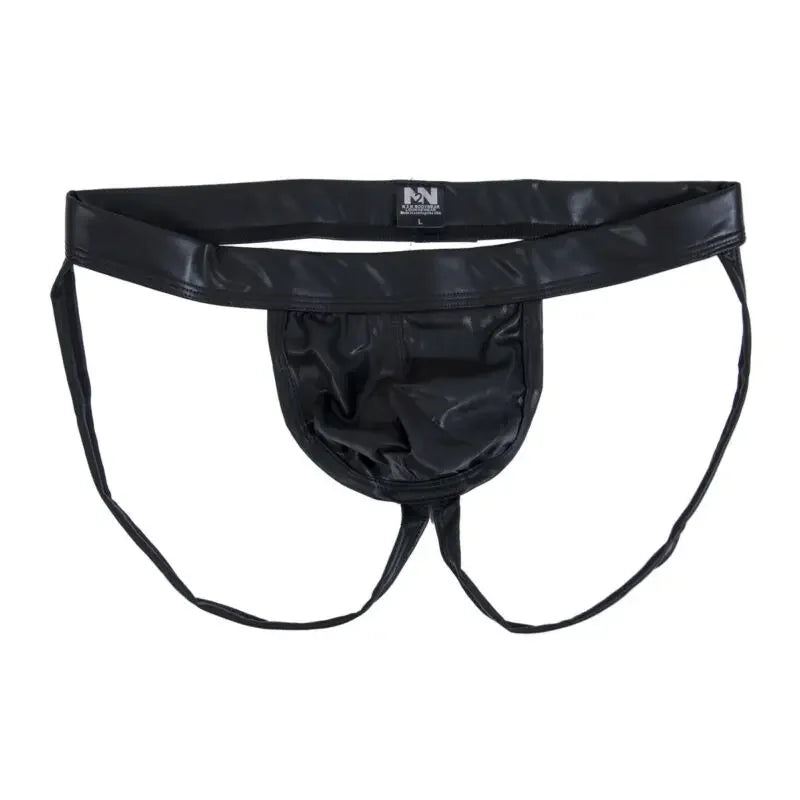 Men's Faux Leather Thong Underwear – Low-Rise G-String & Jockstrap Style | Comfortable Men's Lingerie