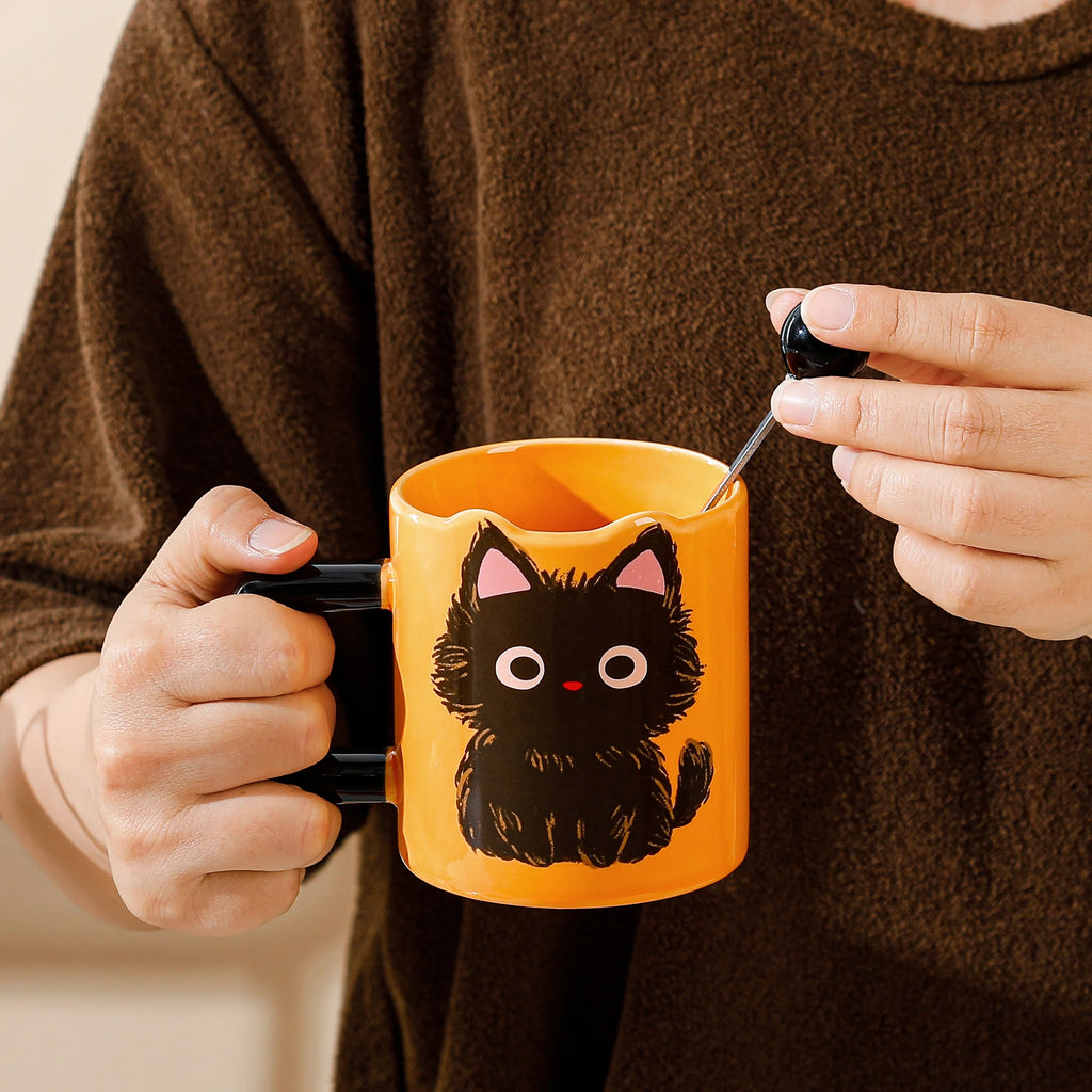Ceramic  Head Mugs with Spoons Cute Animal Design Drinking Water Cups for Couples Home Office Birthday Gifts
