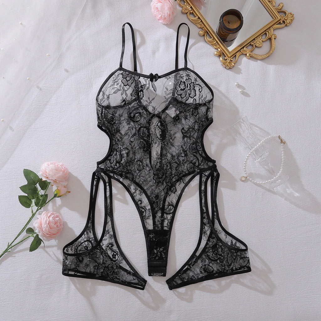 Ellolace Exclusive Women's Lingerie Sets Sexy Hollow Open Crotch Bodysuit Intimate See Through Oriental Aesthetic Underwear