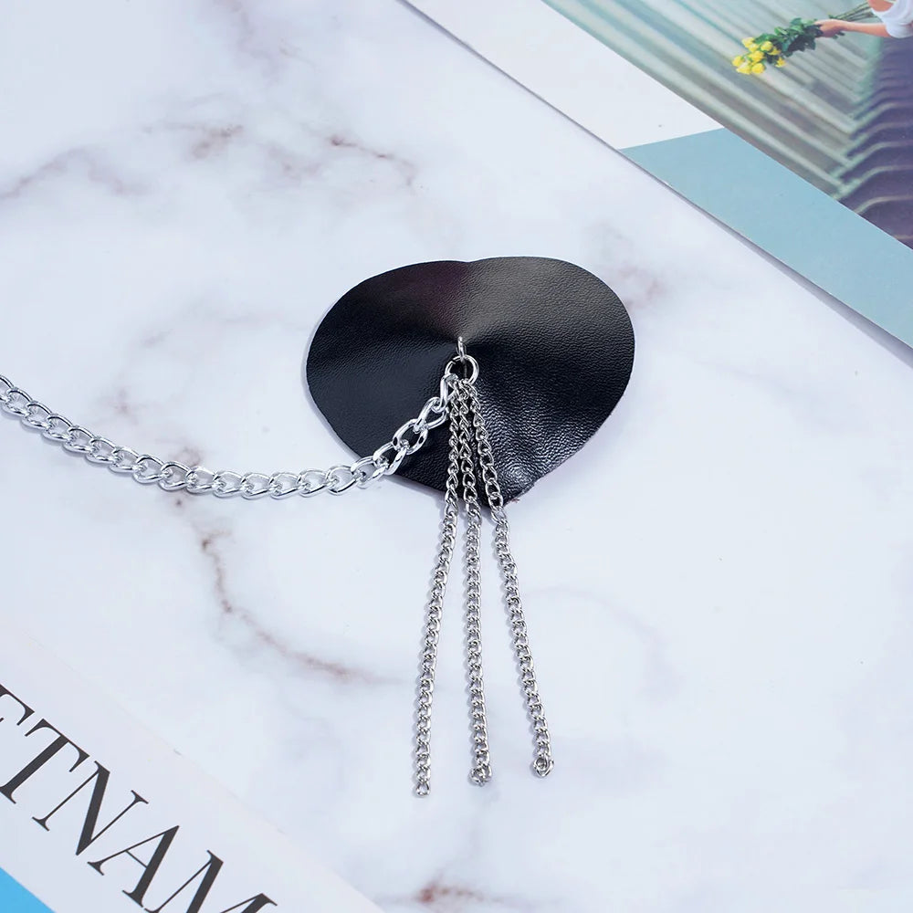 Sexy Metal Chain Linked Nipple Cover With Choker Nipple Pasties  Reusable Women Bondage Choker Collar Body Chain Sex Games Toys
