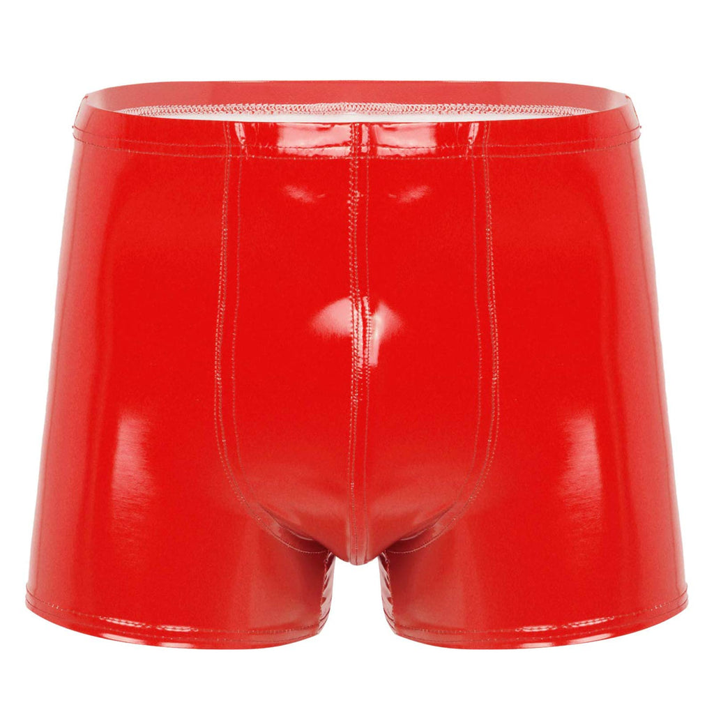 Mens Patent Leather Shorts Dance Performance Clubwear Wet Look Pants Elastic Waistband ShortsBulge Pouch Boxer Briefs Shorts
