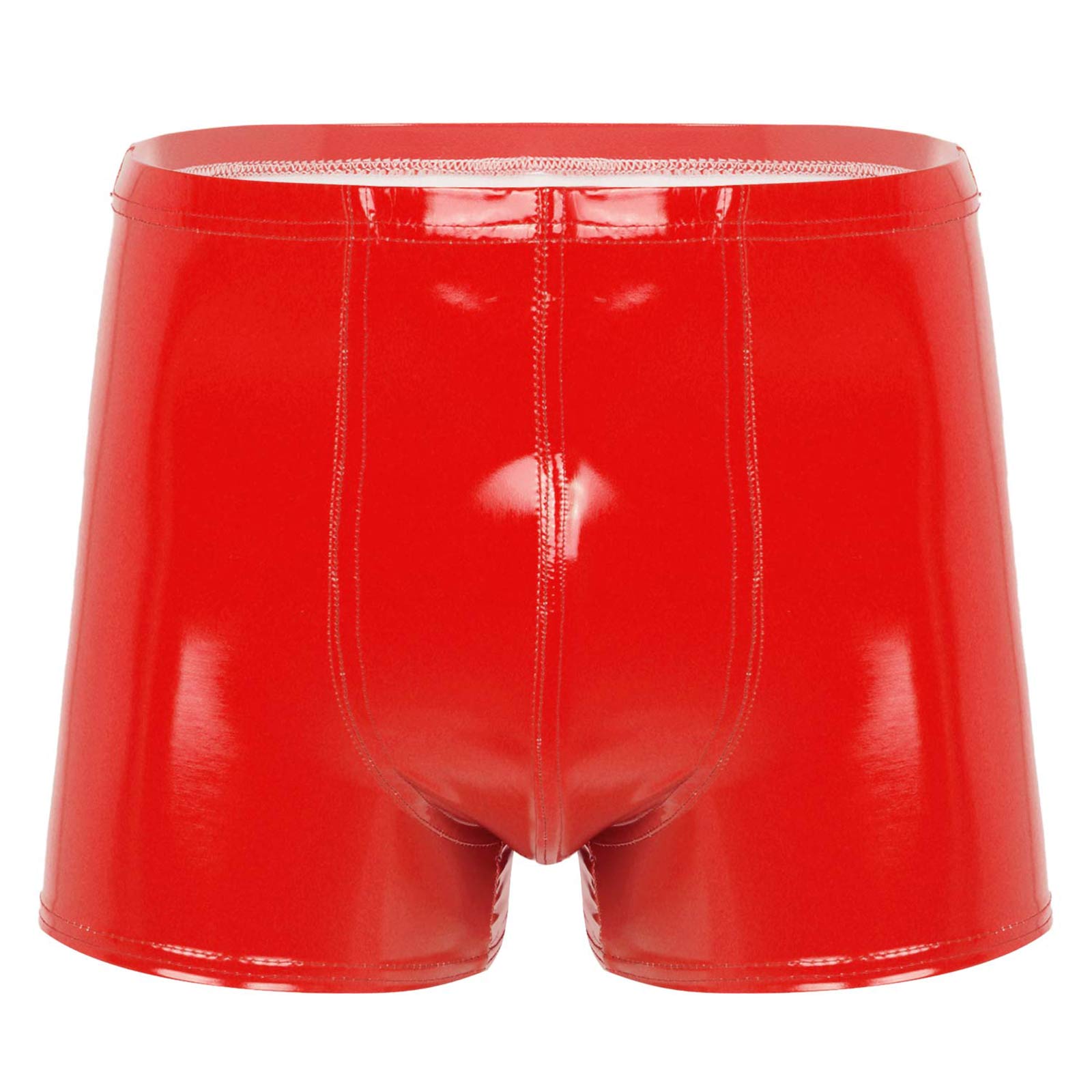 Mens Patent Leather Shorts Dance Performance Clubwear Wet Look Pants Elastic Waistband ShortsBulge Pouch Boxer Briefs Shorts