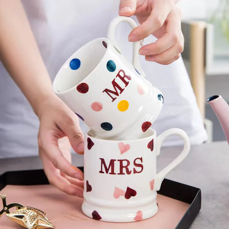 Creative Mr Mrs Coffee Mug Creative Dot Love Ceramic Cup for Couple Girl Drinking Water Cup Wedding Gift 400ml
