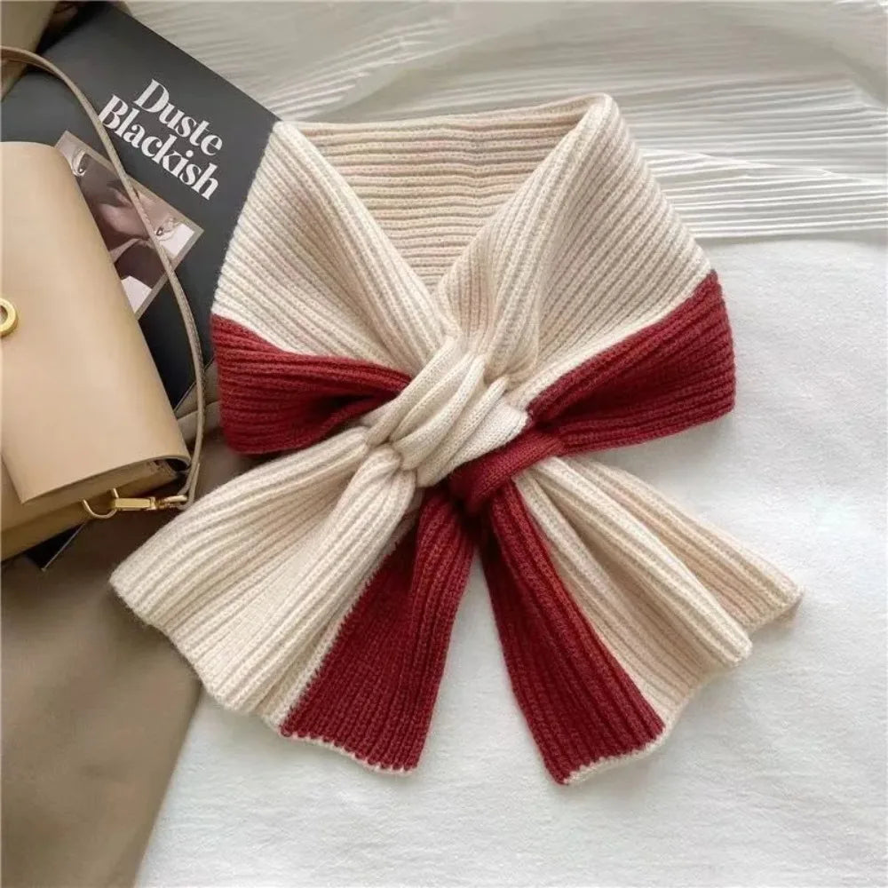 Girls' autumn and winter short cross scarf knitted all-matching neck neck bib Solid color matching winter warm scarf Fashion all