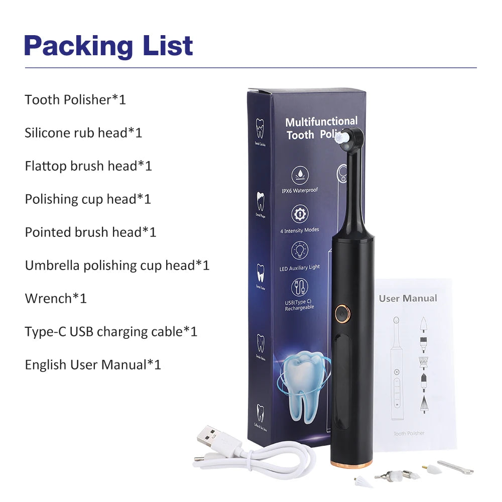 4 Modes Electric Tooth Polisher Teeth Whitening Strips Kit Plaque Calculus Tartar Remover Dental Stone Cleaner Dental Scaler