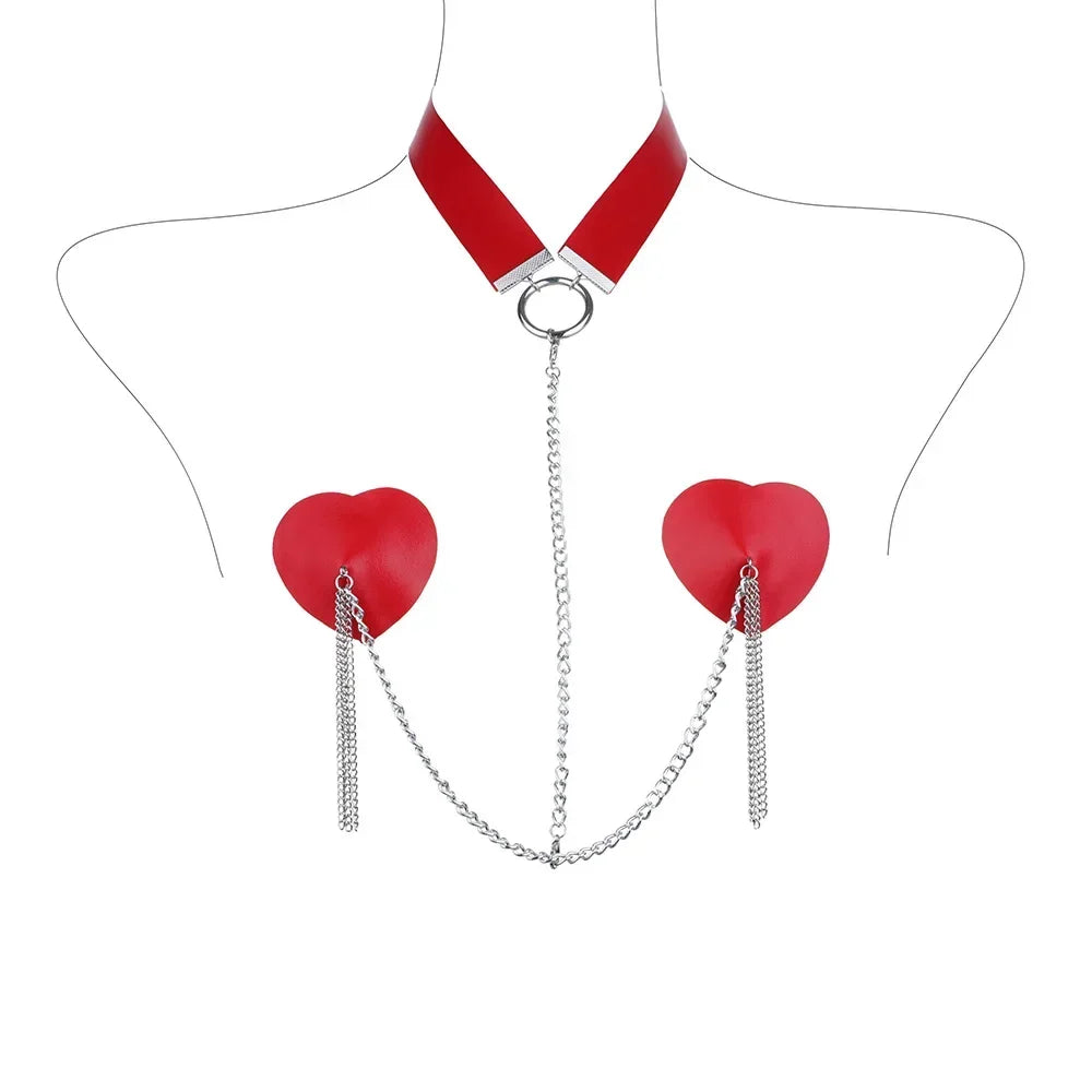Sexy Metal Chain Linked Nipple Cover With Choker Nipple Pasties  Reusable Women Bondage Choker Collar Body Chain Sex Games Toys