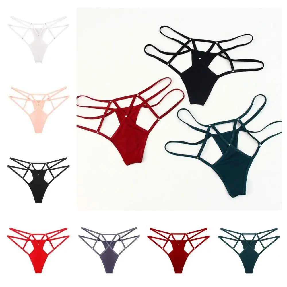 Women's Sexy Lace Hollow Out Thong Panties – Low Rise G-String Underwear | Comfortable Nylon Ice Silk Intimate Wear