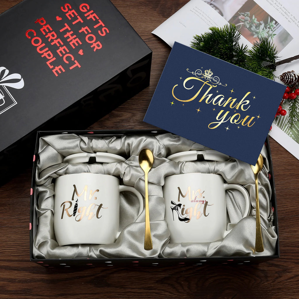 Mr and Mrs Coffee Mugs Creative Couples Black Ceramic Cups Wedding Gifts for Newlyweds Cup Set Perfect Gift-Set for Engagement