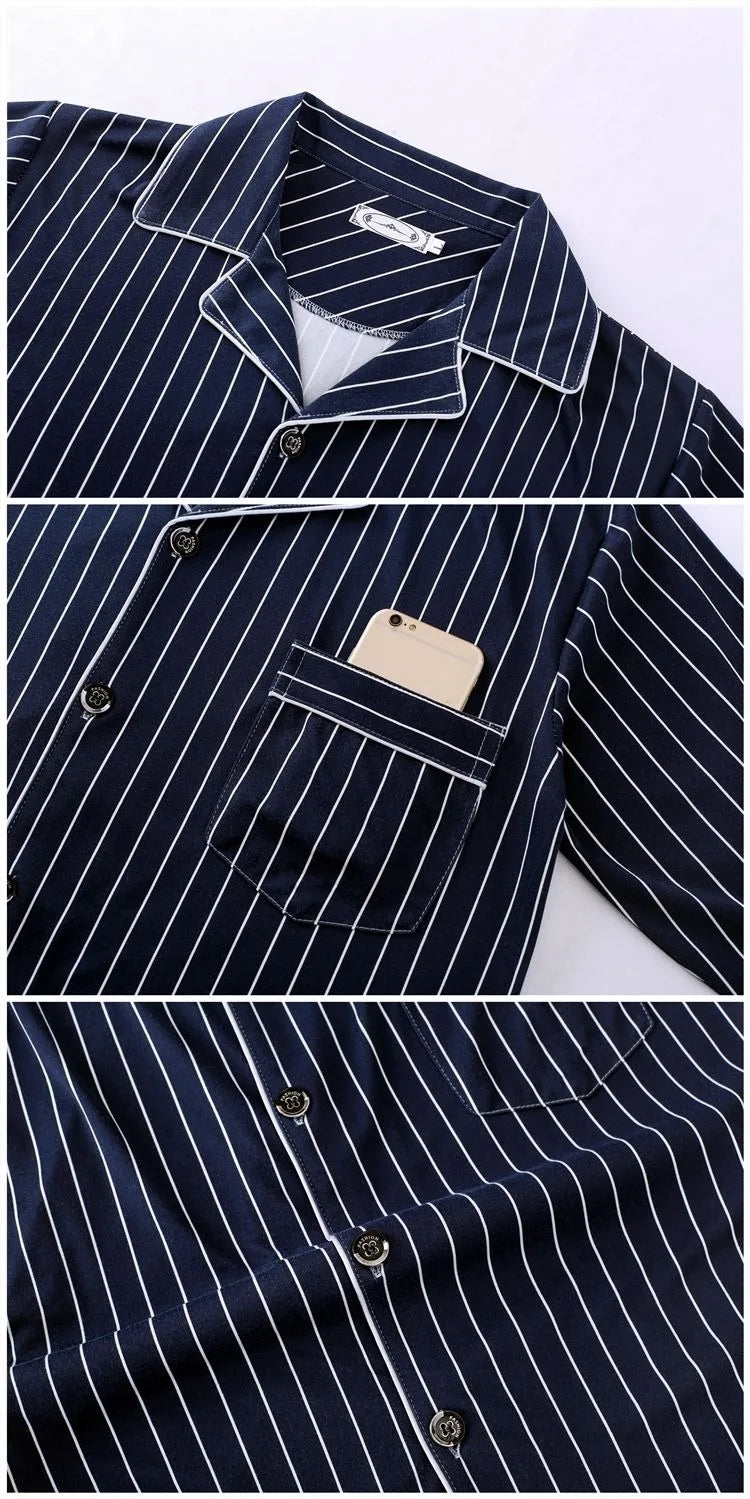Casual Pure Cotton Men's Sleepwear Long Sleeve Long Pants Two-Piece Set Plaid Striped Simple Wearable Home Clothes