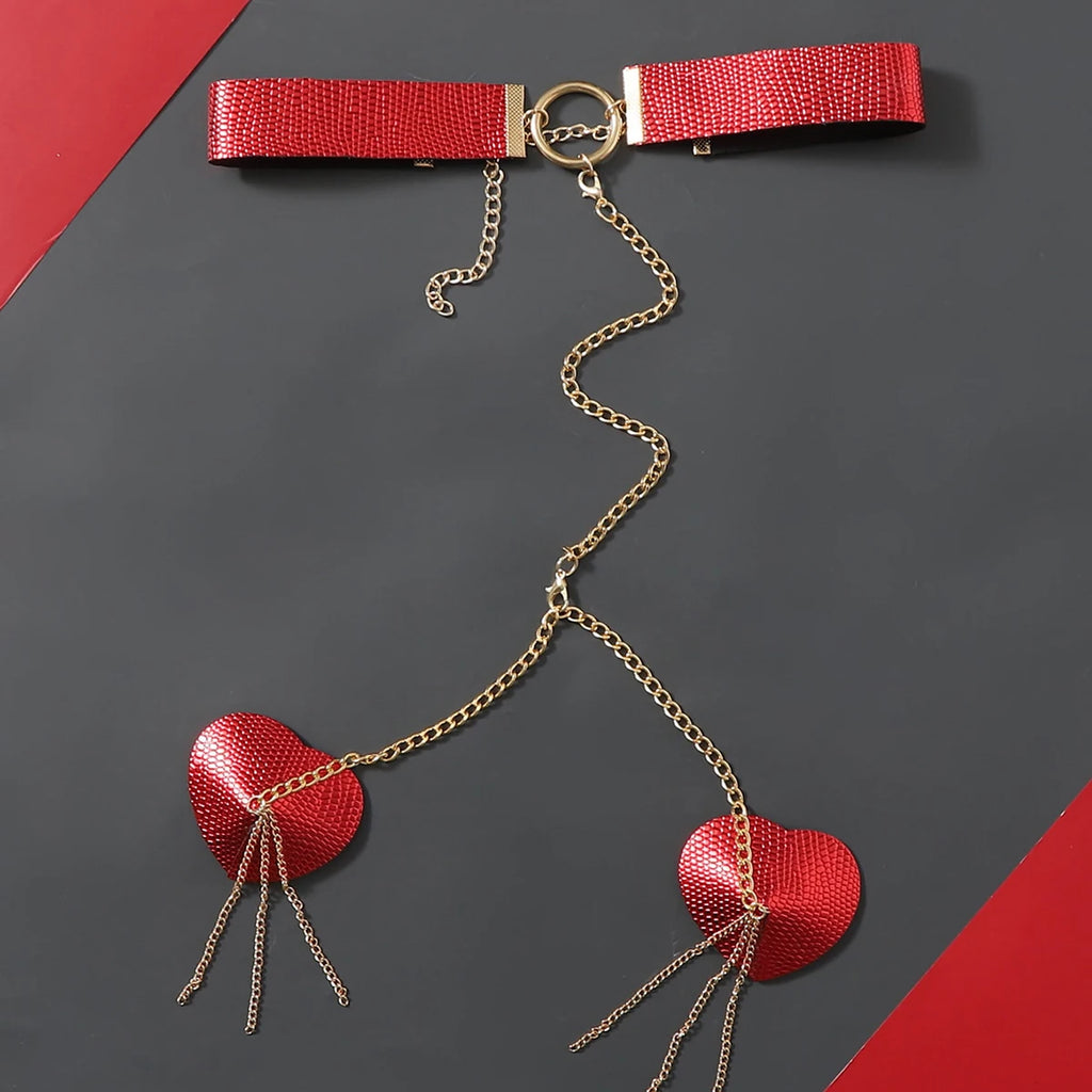 Sexy Metal Chain Linked Nipple Cover With Choker Nipple Pasties  Reusable Women Bondage Choker Collar Body Chain Sex Games Toys