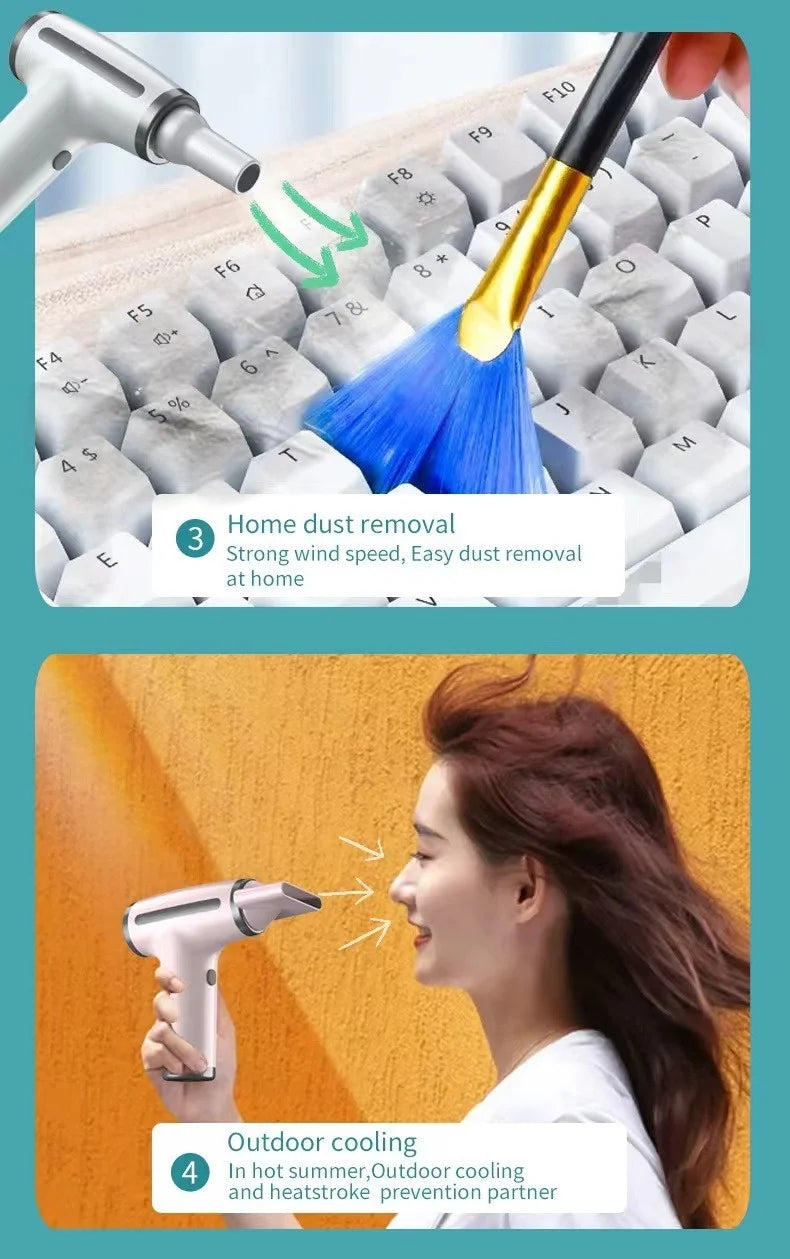 HOMEFISH 4 in 1 Wireless Hair Dryer Portable USB Rechargeable Negative Ions Blow Dryer Electric Air Duster Blower