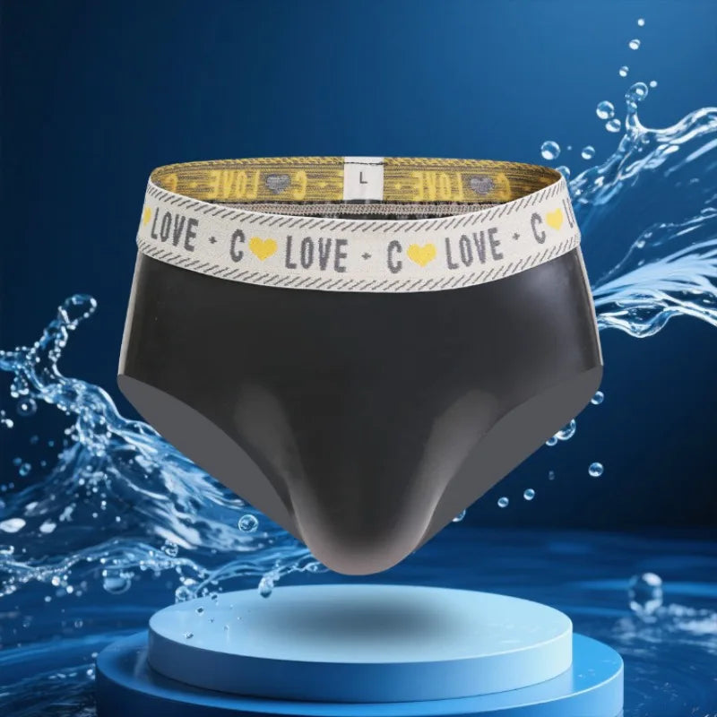 New Latex Buttocks Hollow Briefs Silky Mens Sexy Erotic Underwear Rubber Convex Pouch Panties Oil Shiny Male Lingerie Slip Homme