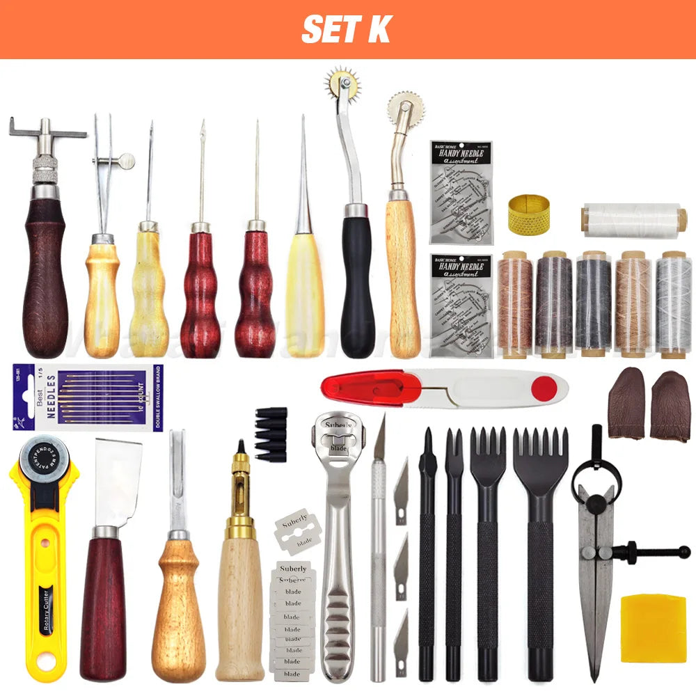 Professional Hand Sewing Leathercraft Tools Kit Saddle Groover Stitching Punch Carving Work Sets Tool For DIY Leather Accessory