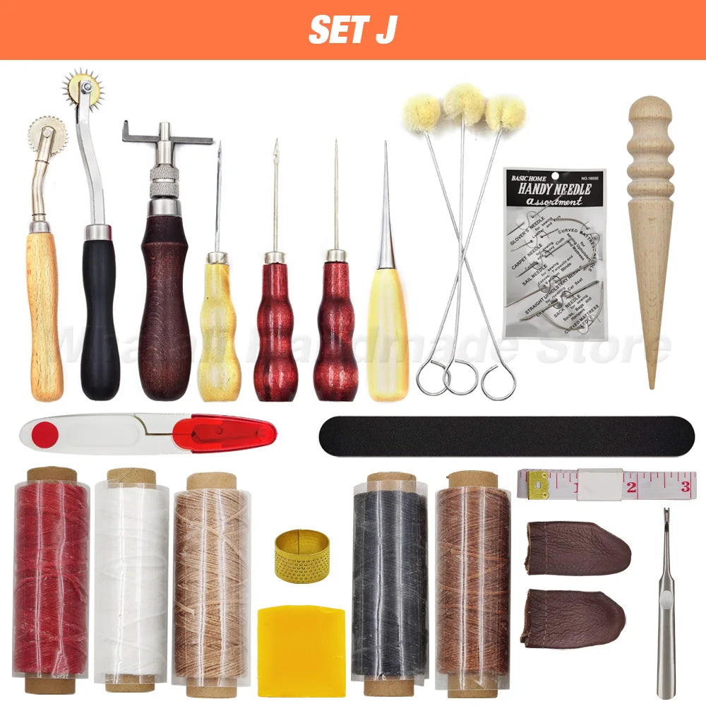 Professional Hand Sewing Leathercraft Tools Kit Saddle Groover Stitching Punch Carving Work Sets Tool For DIY Leather Accessory