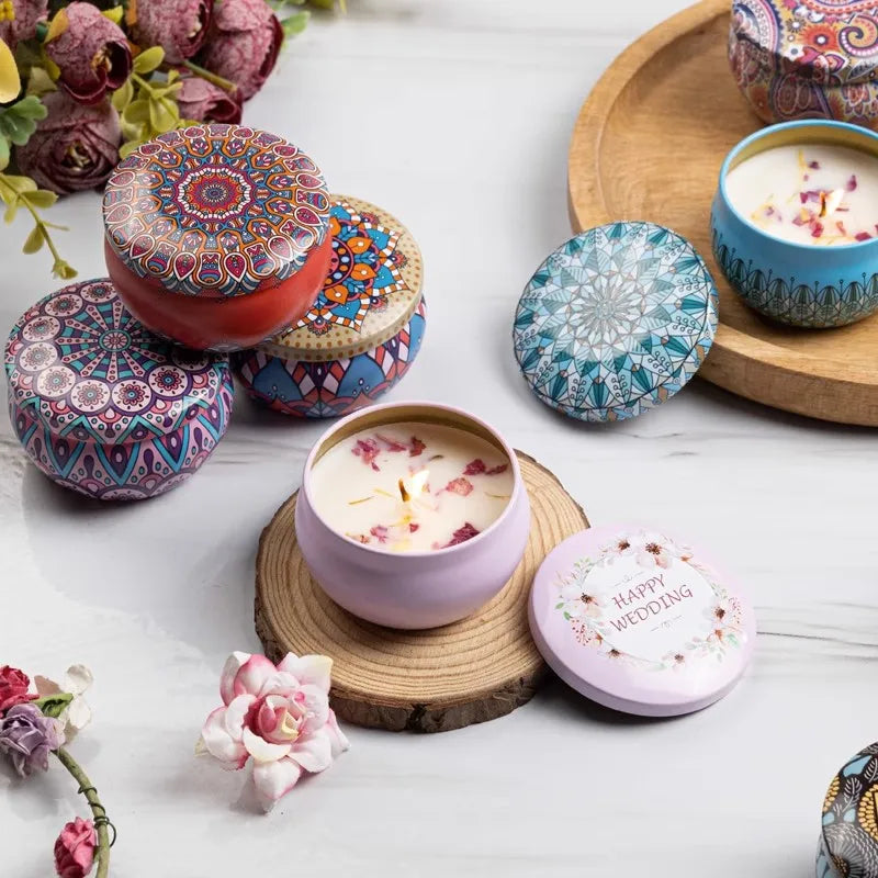 1/4PCS Vintage Scented Candles Soy Wax Candle Jars Flower Fragrance Scent Candle Wedding Ceremony Birthday Gifts Home Decoration