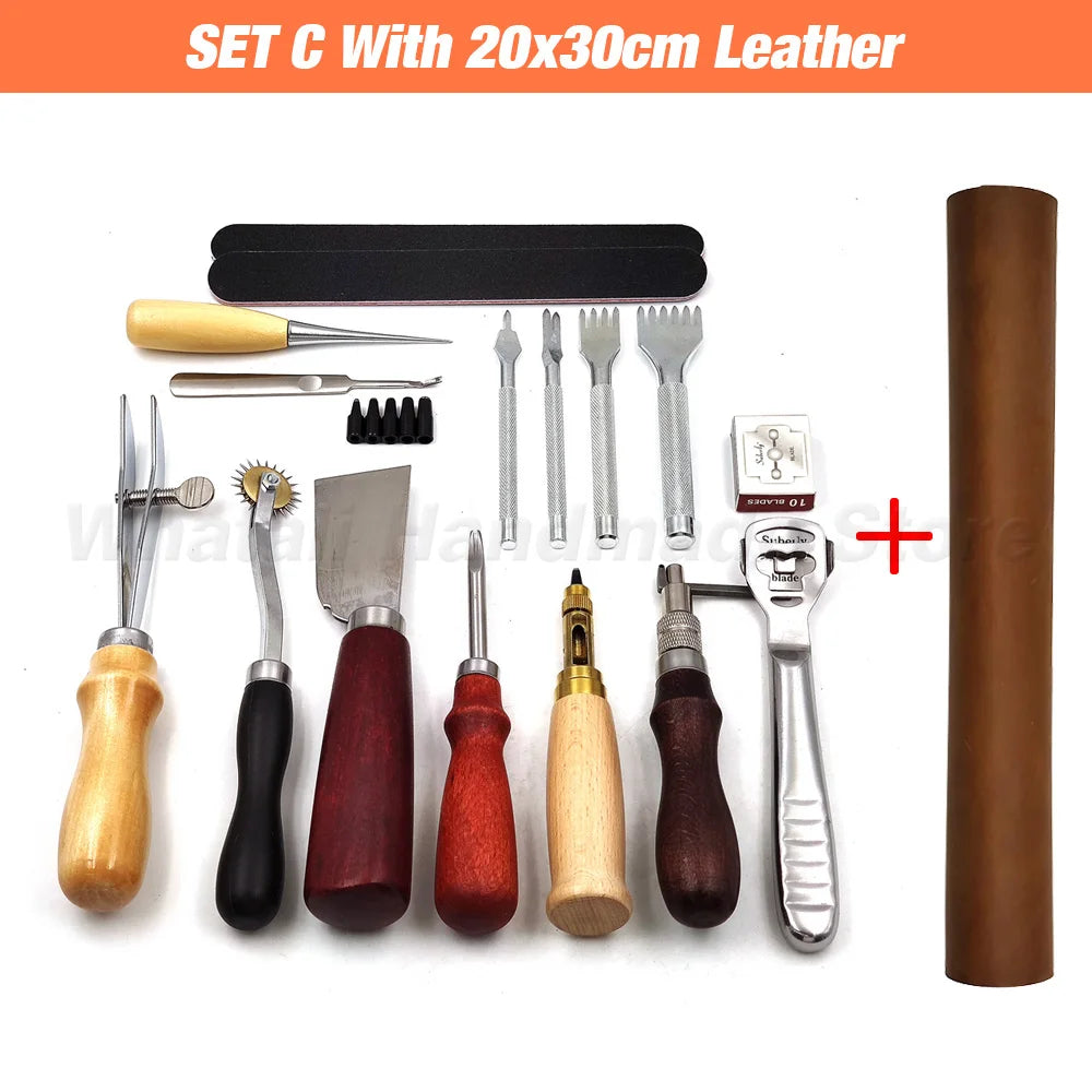 Professional Hand Sewing Leathercraft Tools Kit Saddle Groover Stitching Punch Carving Work Sets Tool For DIY Leather Accessory