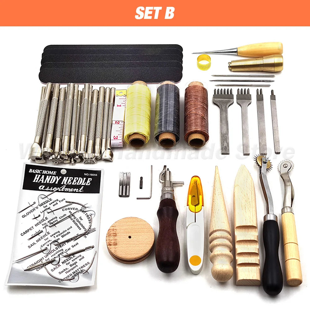 Professional Hand Sewing Leathercraft Tools Kit Saddle Groover Stitching Punch Carving Work Sets Tool For DIY Leather Accessory