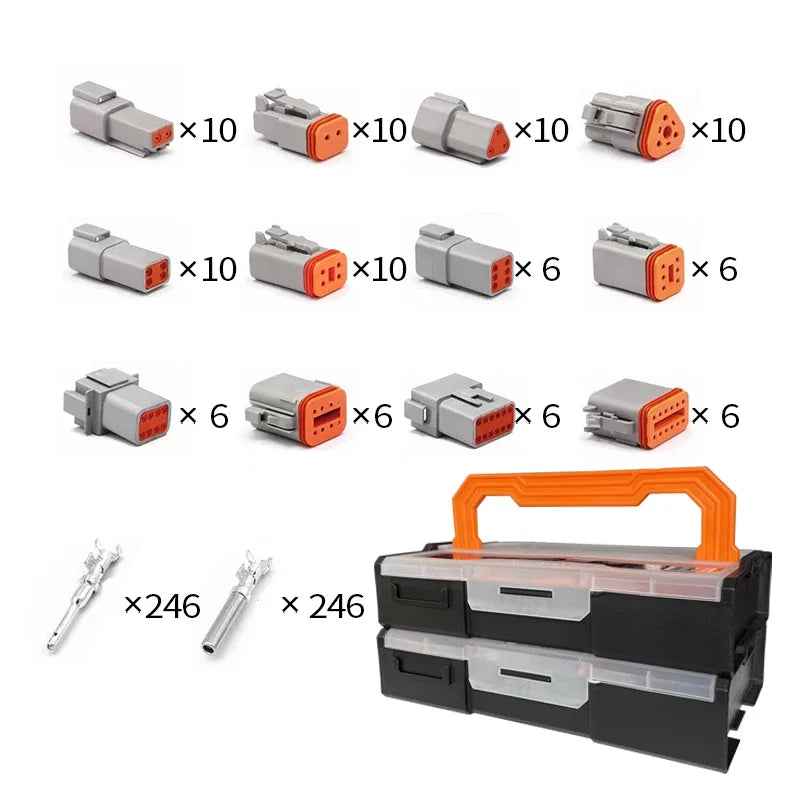 DT Series Deutsch Waterproof Connector Kit Repair Tool Portable Box Suit DT06-2/3/4/6/8/12S DT04-2/3/4/6/8/12P Terminal & Pliers